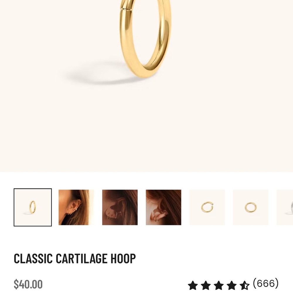 Maison Miru - Gold Titanium Cartilage Hoop, 18g / 6mm